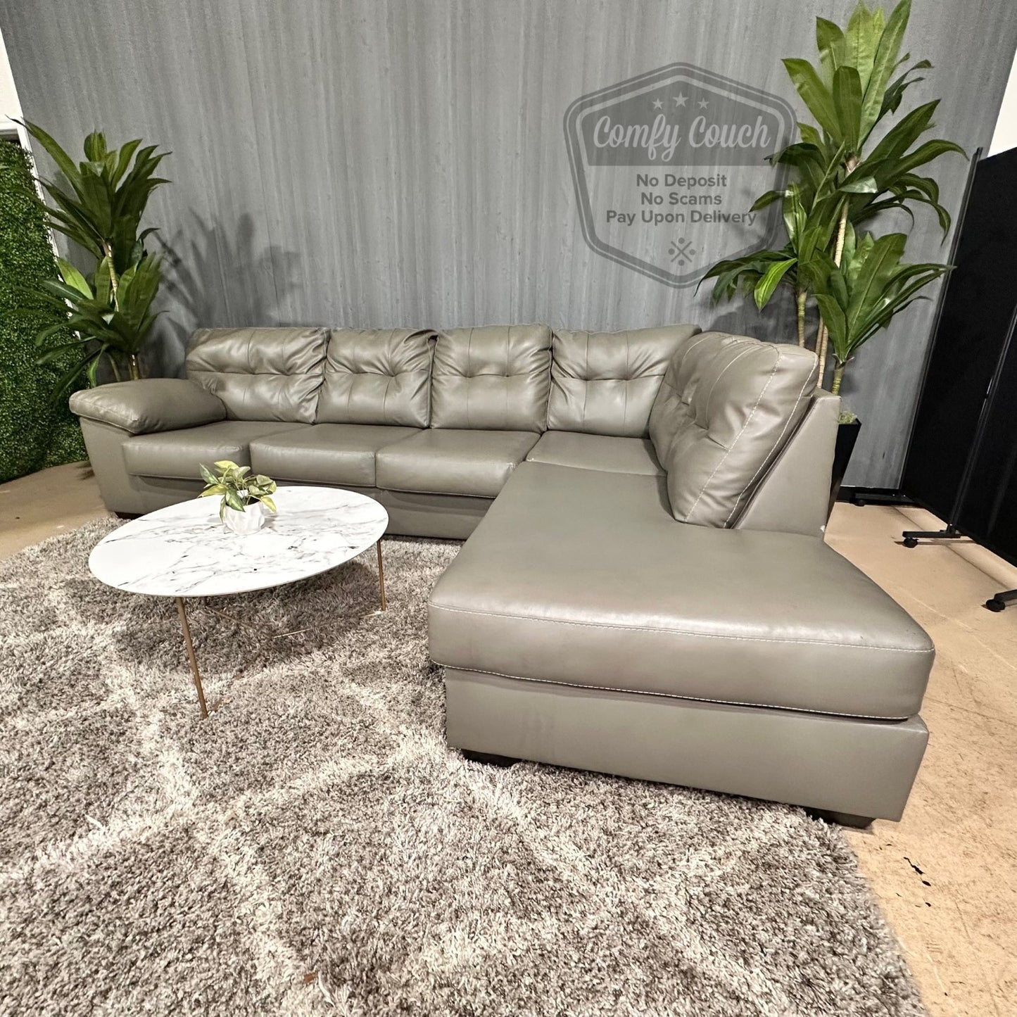 🛋️ Gray Faux Leather Sectional Sofa (Delivery Available!! )