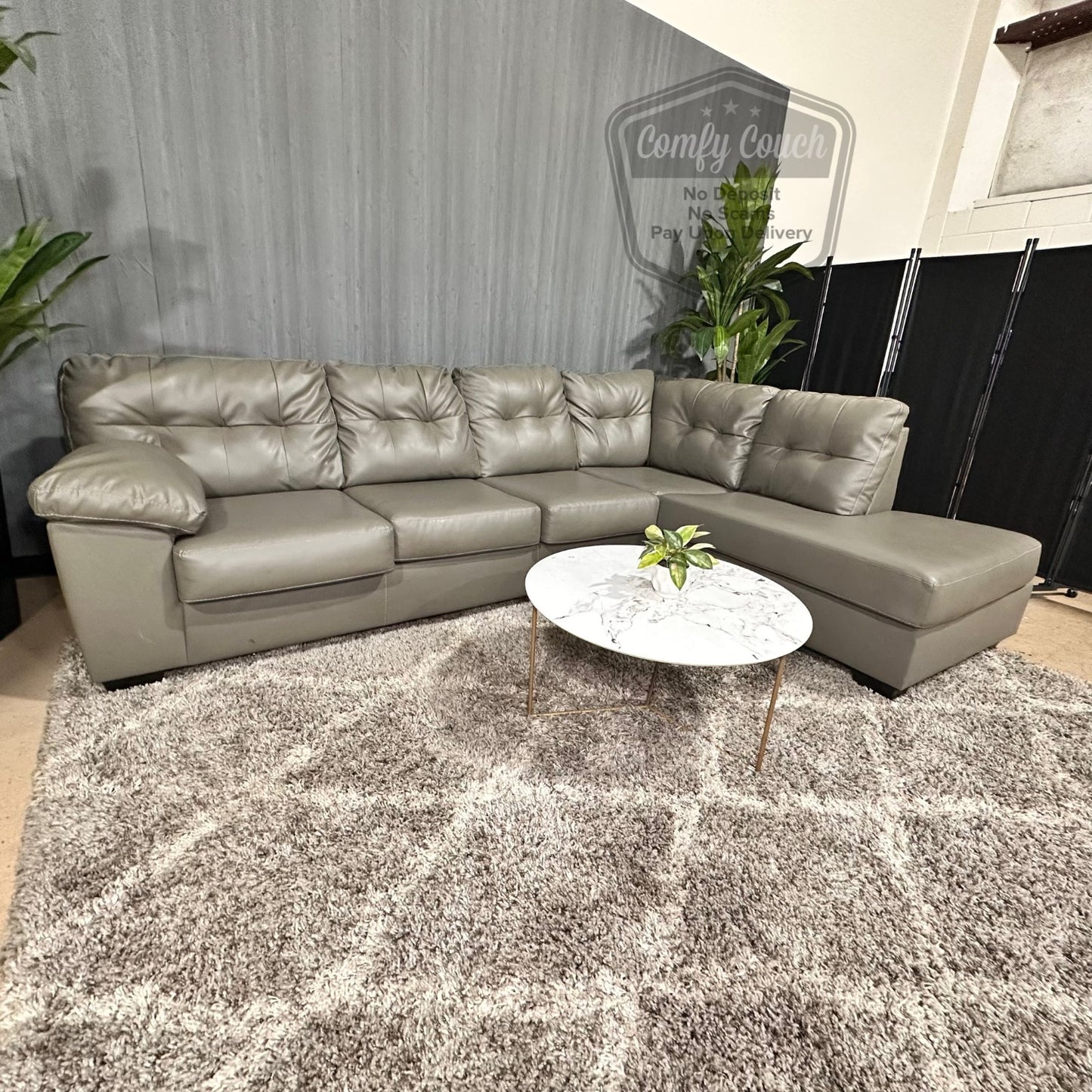 🛋️ Gray Faux Leather Sectional Sofa (Delivery Available!! )