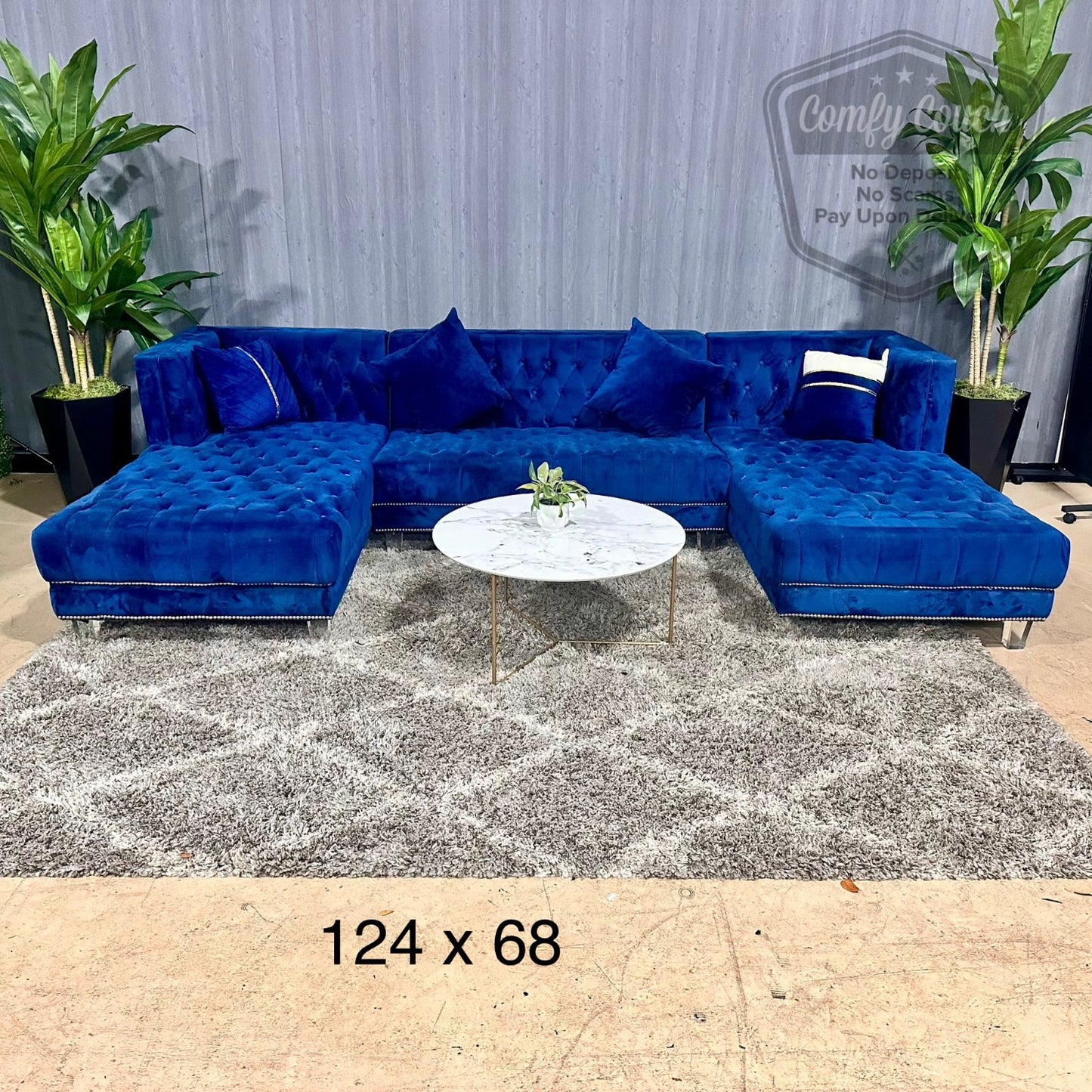 🛋️Stunning Blue Velvet Ushaped Sectional w/Ottoman (Delivery Available!! )