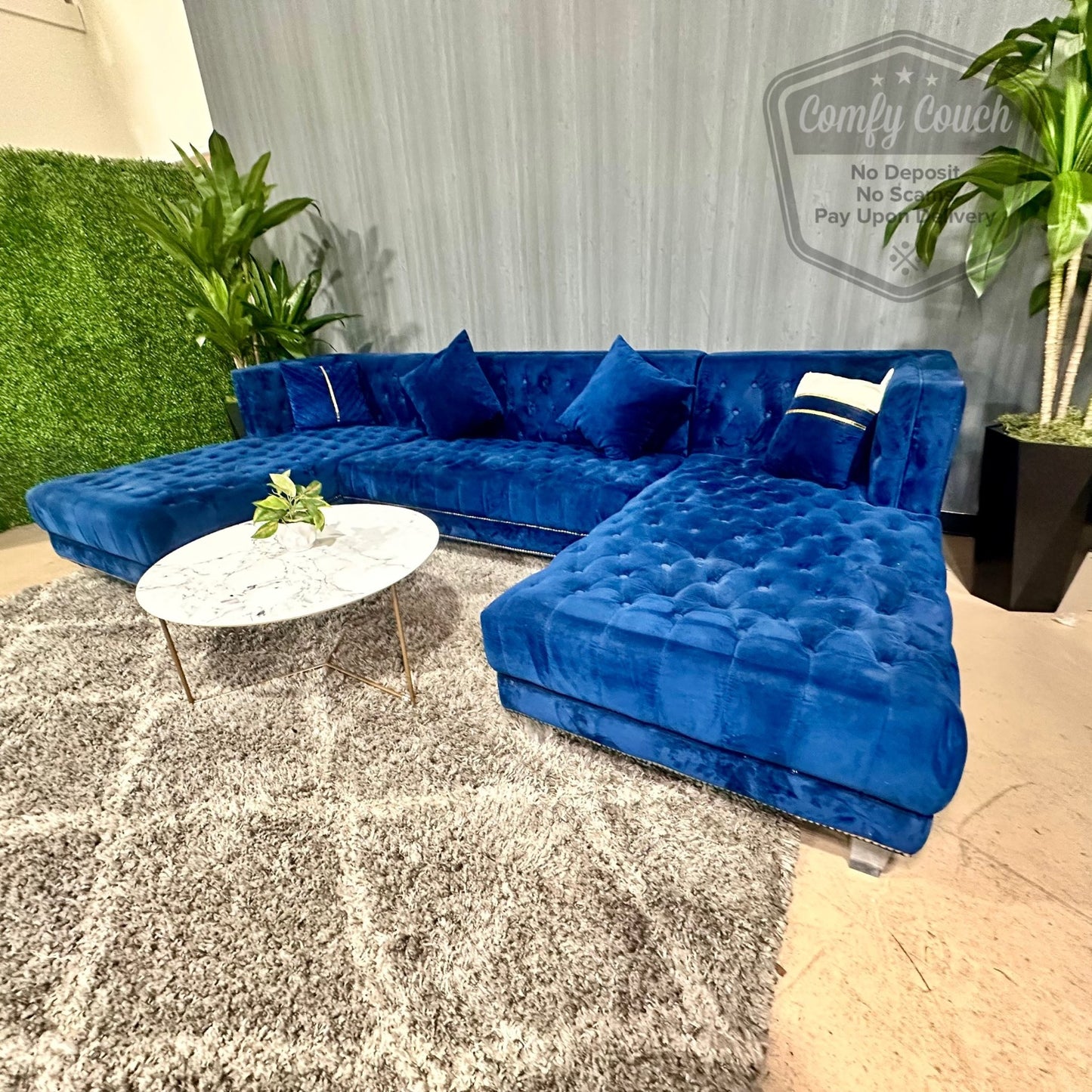 🛋️Stunning Blue Velvet Ushaped Sectional w/Ottoman (Delivery Available!! )