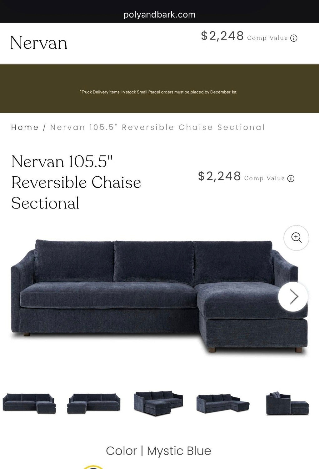 🛋️ Brand New Poly& Bark Blue Sectional (Delivery Available!! )