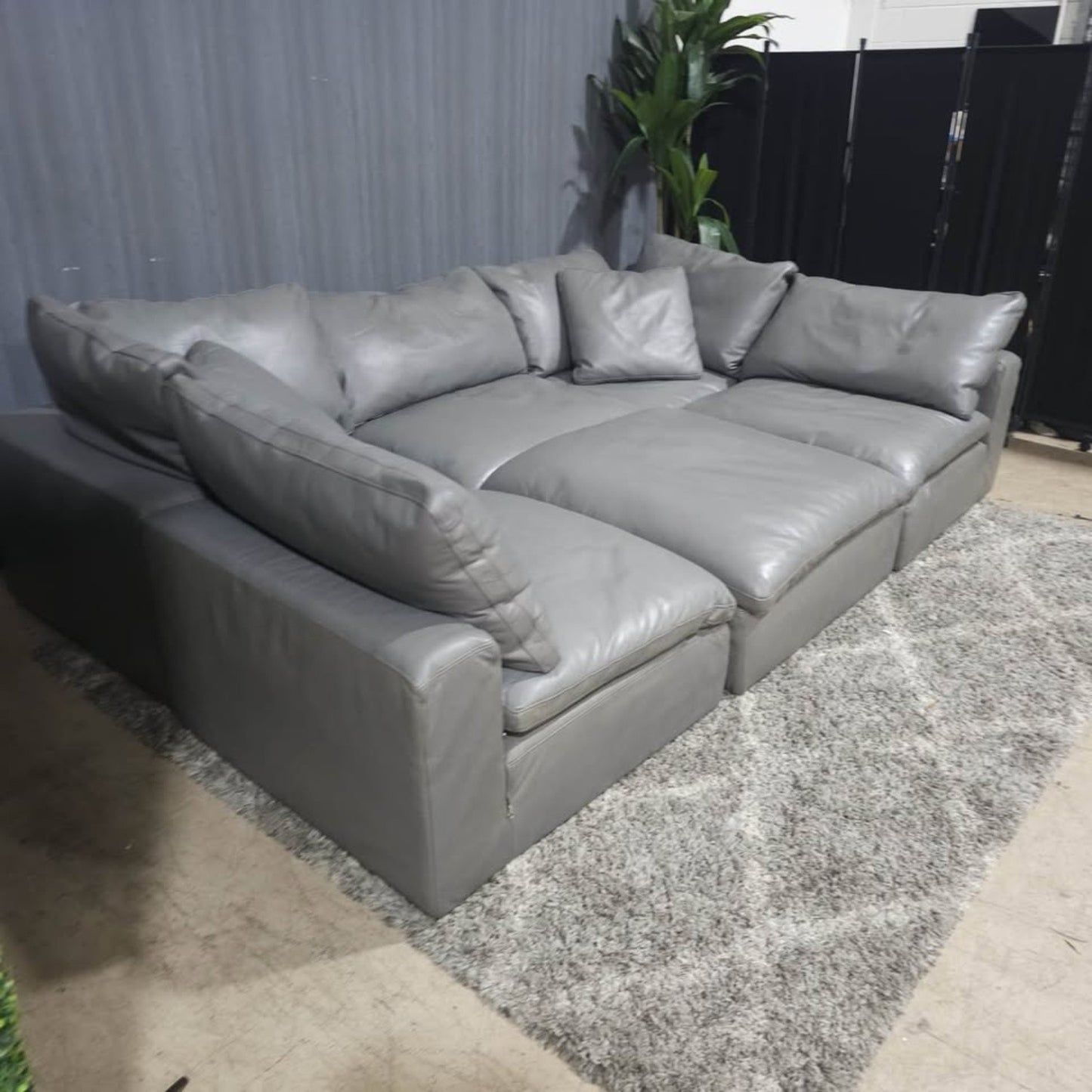 RH- Gray Leather Restoration Hardware Original Cloud Couch (6pc)