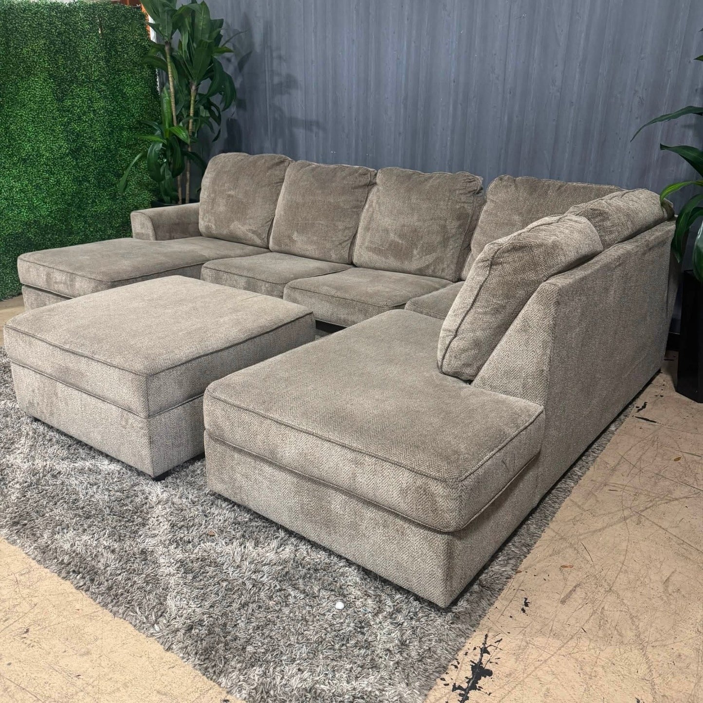 Beige Double Chaise Sectional Sofa + Ottoman (Delivery Available!! )