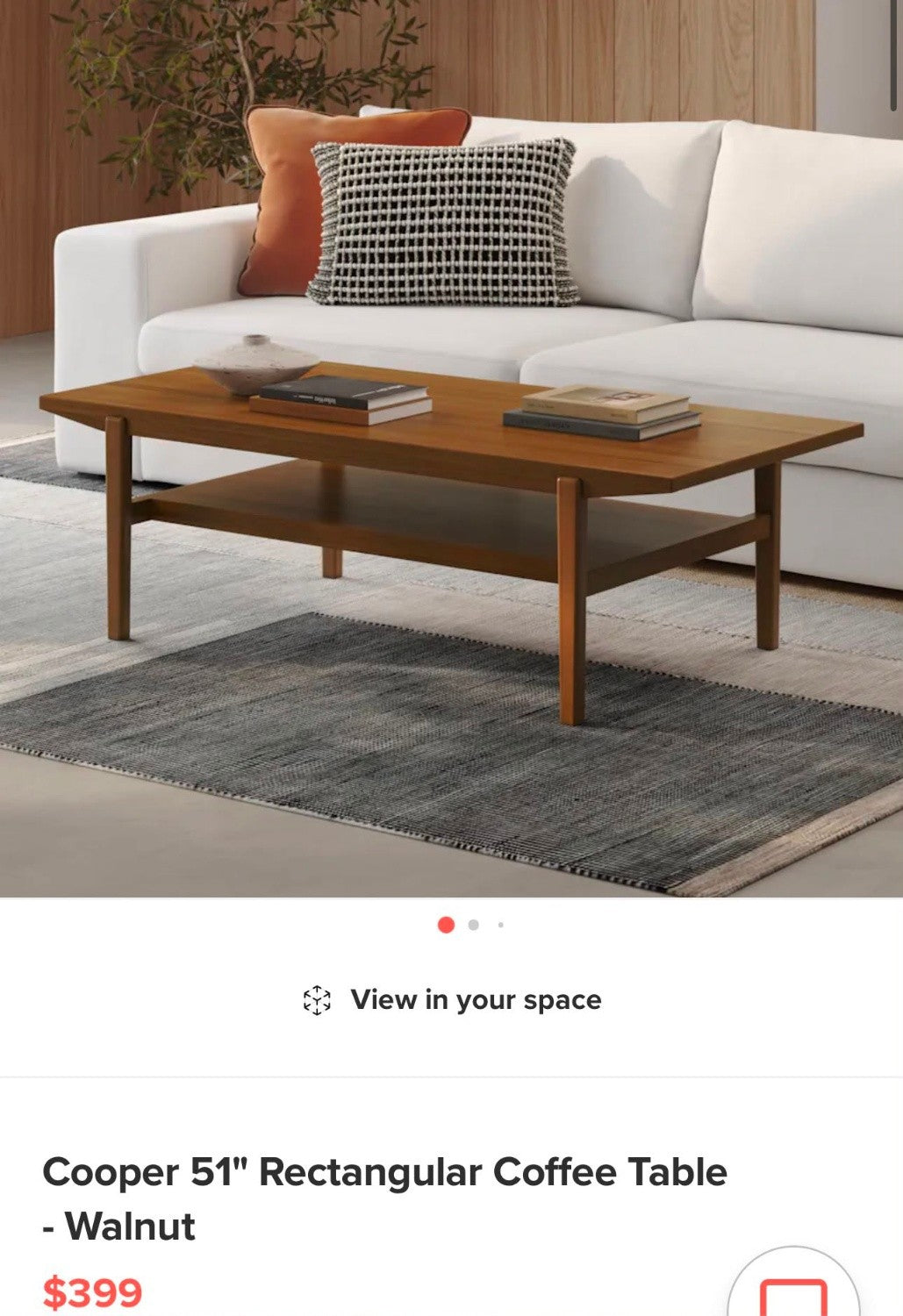 Cooper 51” Rectangular Coffee Table – Walnut | Brand New, No Damage