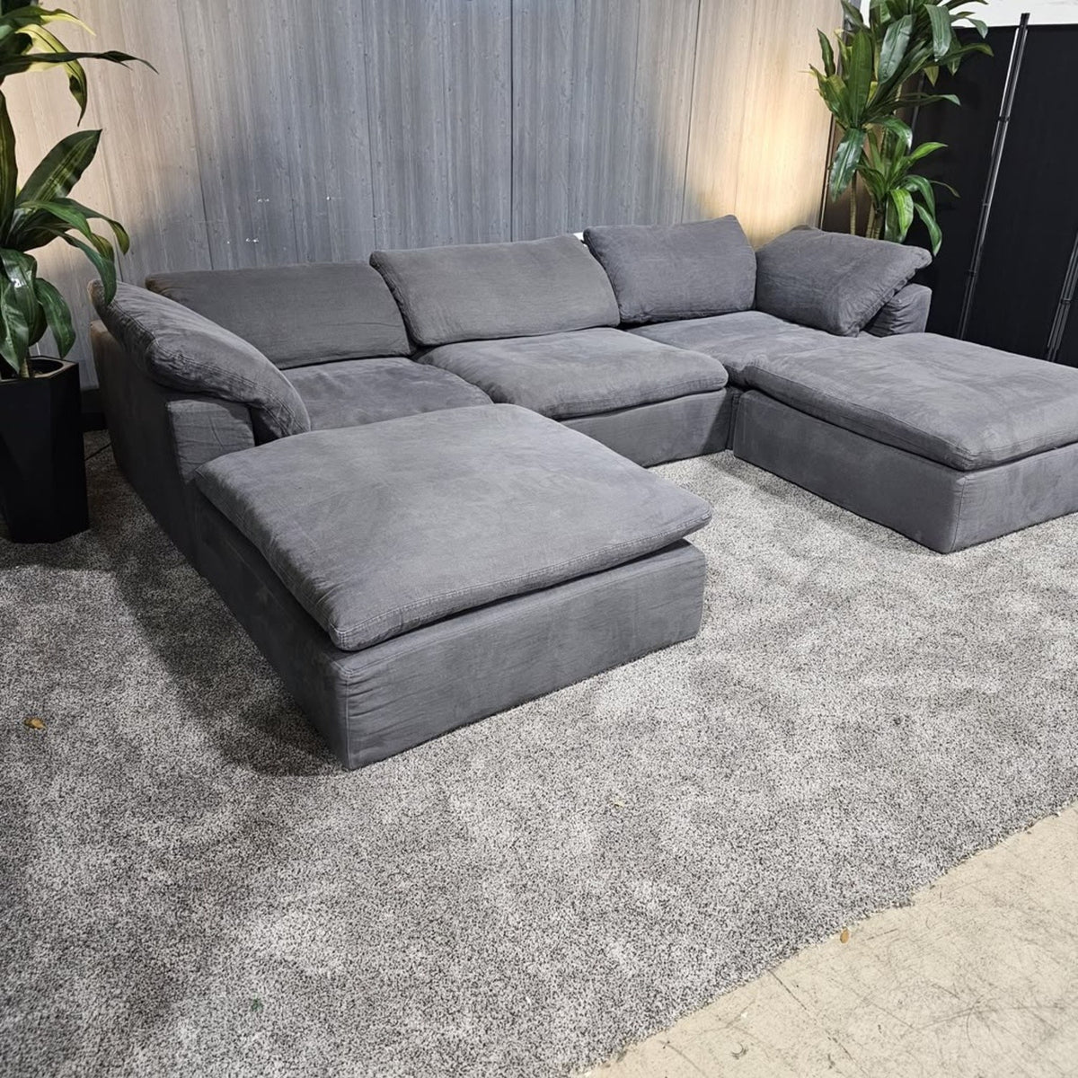 RH- Gray Linen Restoration Hardware Original Cloud Couch (5pc) | Luxe