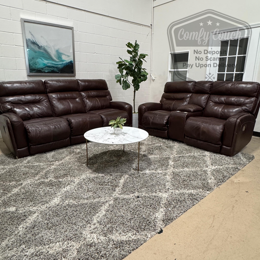 🛋️ Genuine Leather Reclining Sofa & Loveseat Set (Delivery Available!! )