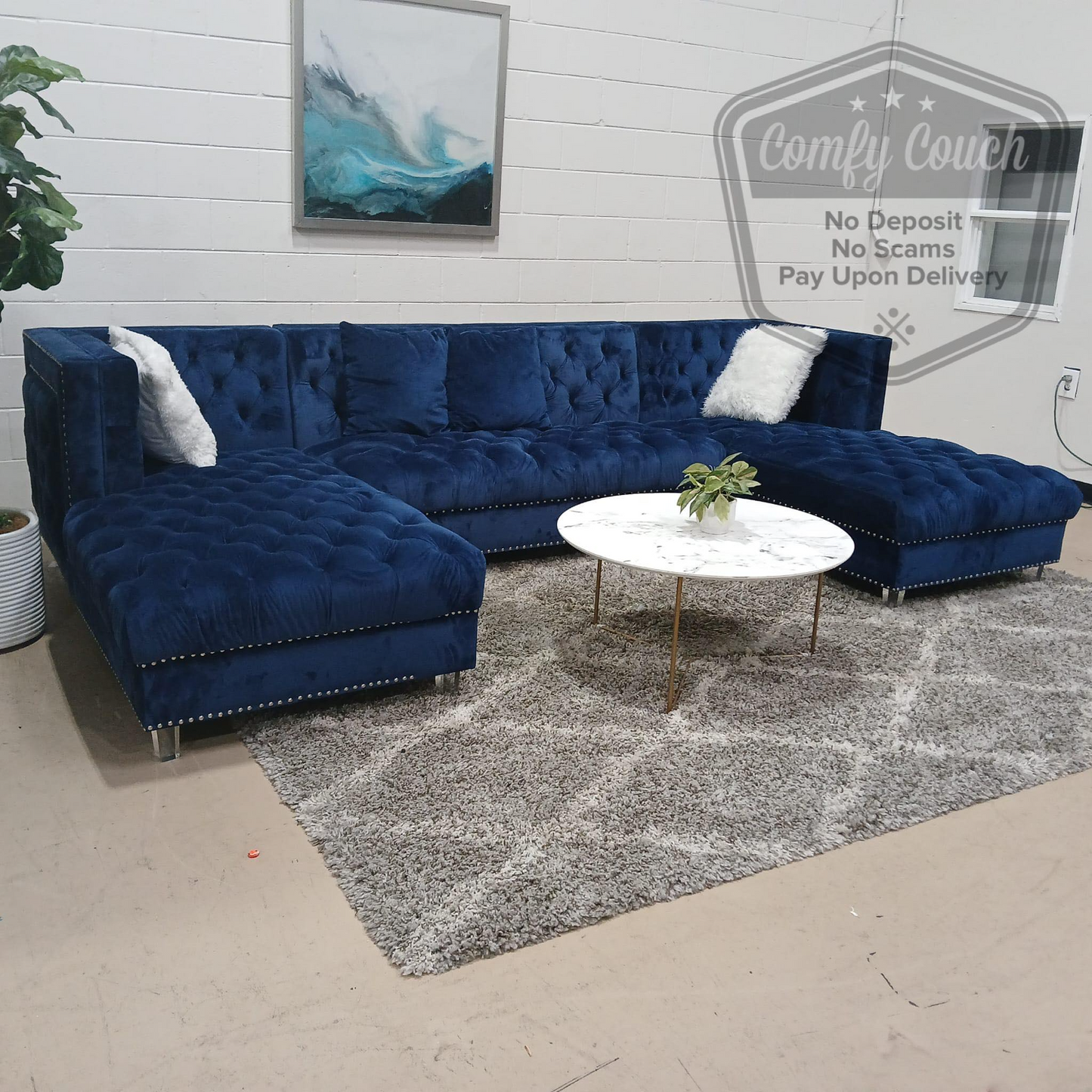 🛋️Blue Velvet Double Chaise Sectional Sofa (Delivery Available!! )