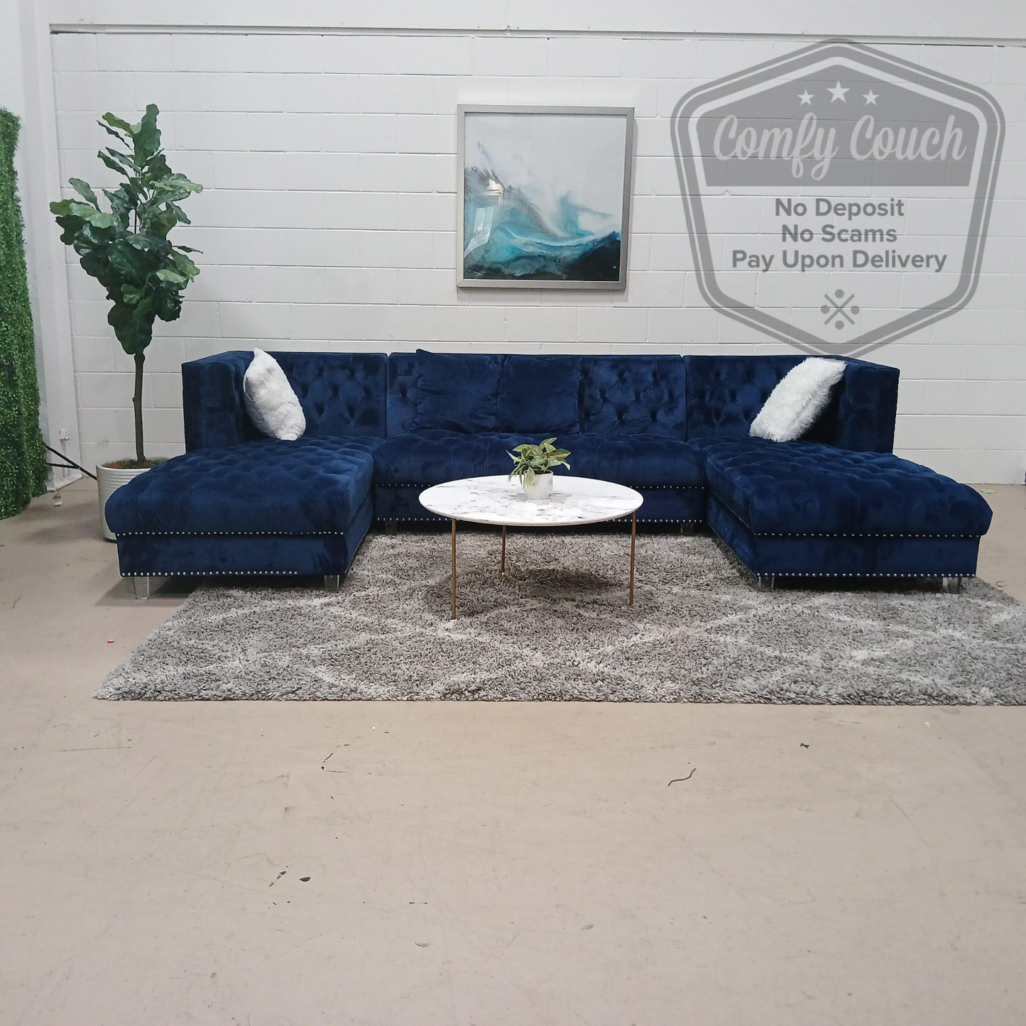 🛋️Blue Velvet Double Chaise Sectional Sofa (Delivery Available!! )