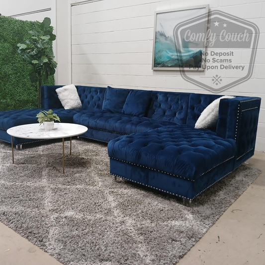 🛋️Blue Velvet Double Chaise Sectional Sofa (Delivery Available!! )