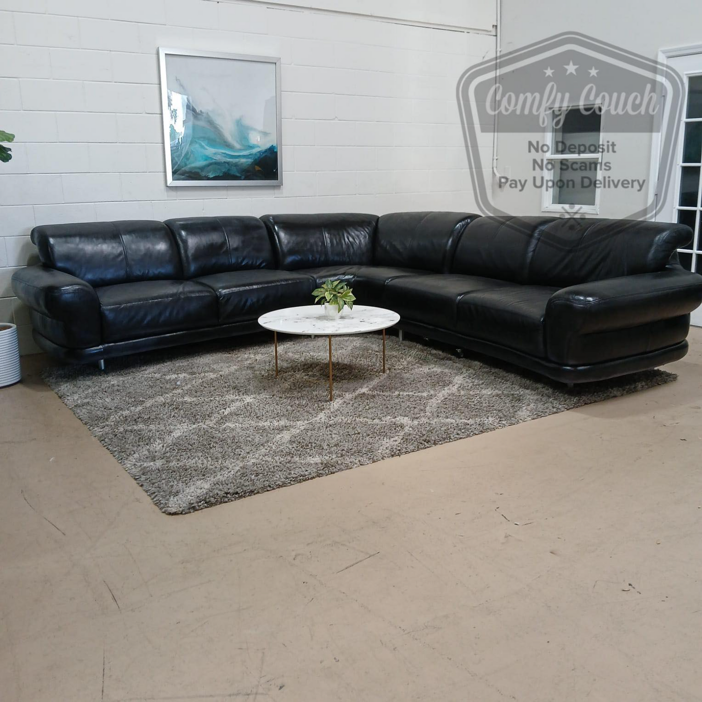 💎 Natuzzi Sectional - Black Genuine Leather  (Delivery Available!! )