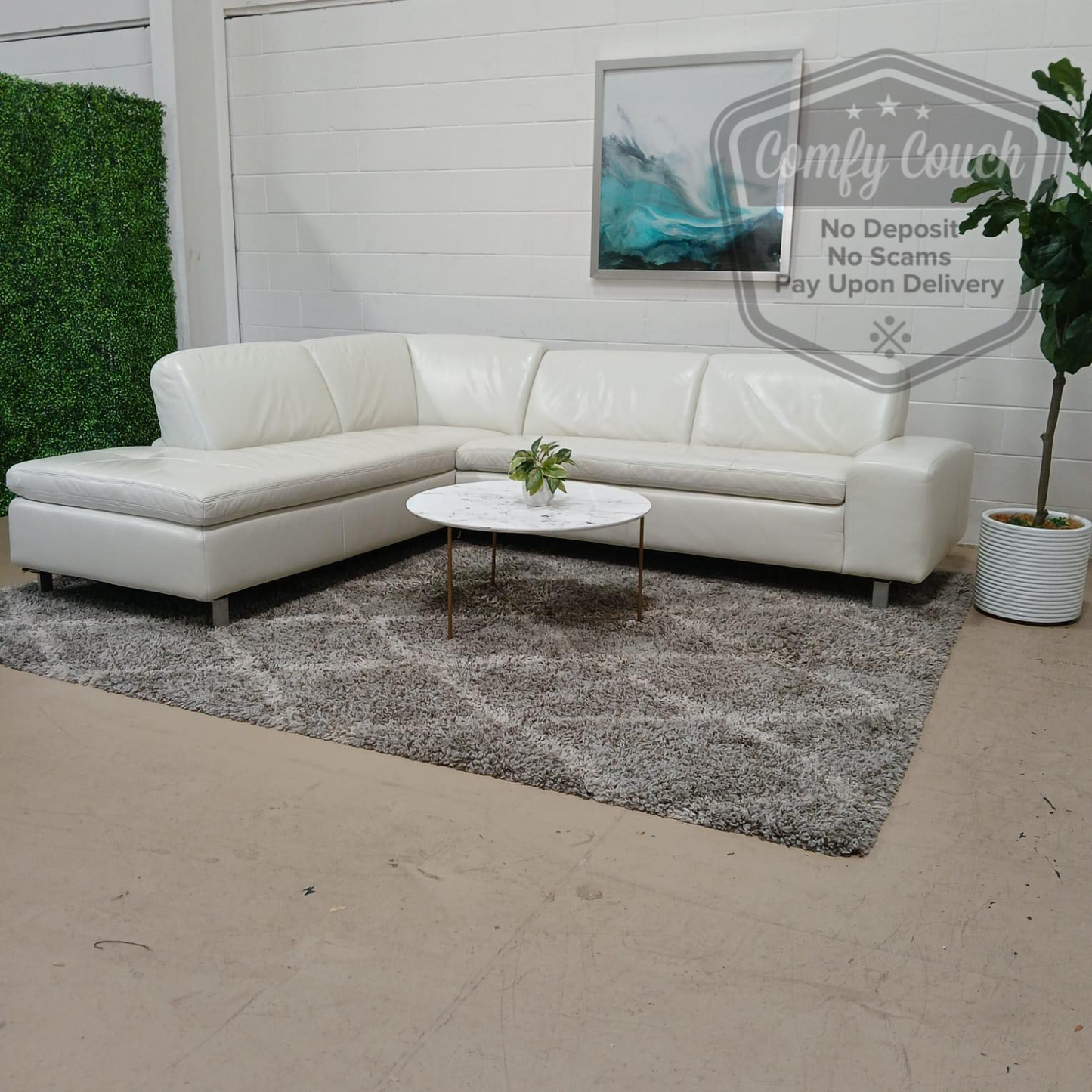 🛋️ White Genuine Leather Sectional -  (Delivery Available!! )