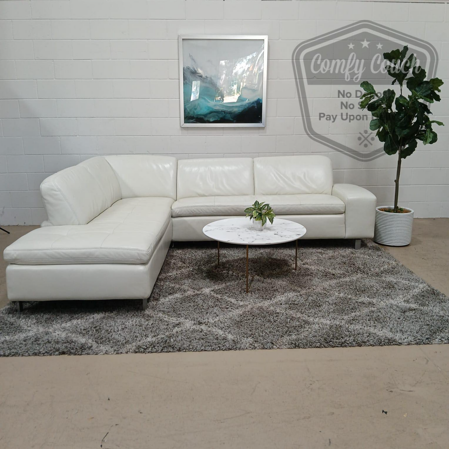 🛋️ White Genuine Leather Sectional -  (Delivery Available!! )