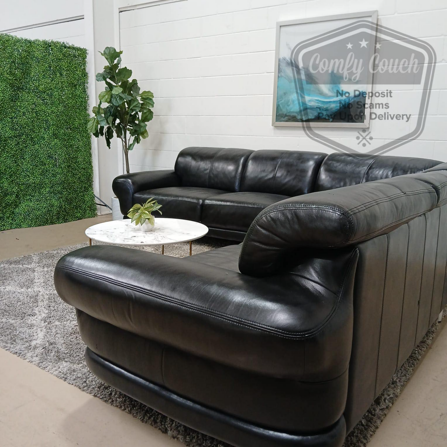 💎 Natuzzi Sectional - Black Genuine Leather  (Delivery Available!! )