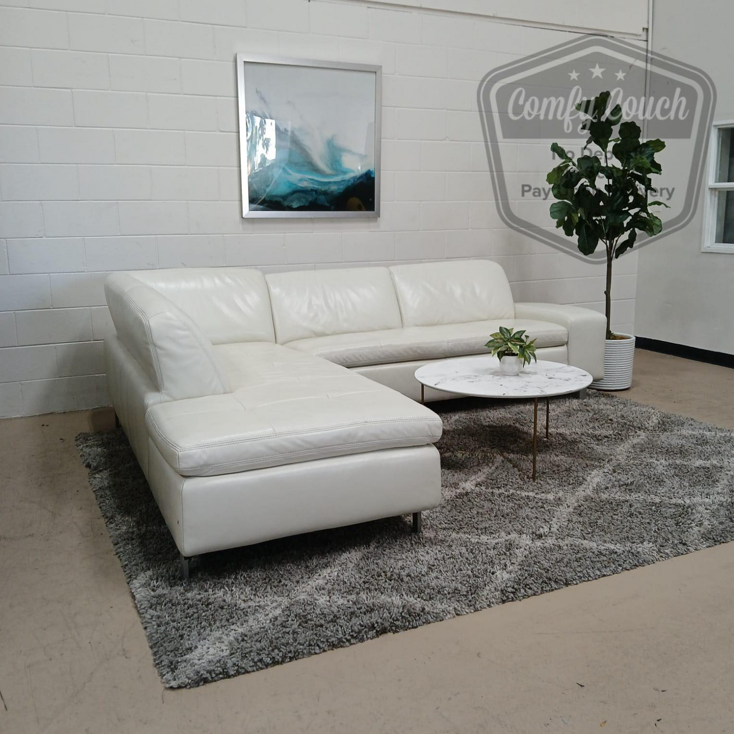 🛋️ White Genuine Leather Sectional -  (Delivery Available!! )