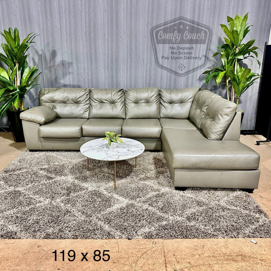 🛋️ Gray Faux Leather Sectional Sofa (Delivery Available!! )