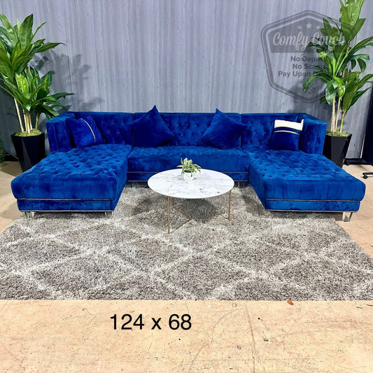 🛋️Stunning Blue Velvet Ushaped Sectional w/Ottoman (Delivery Available!! )