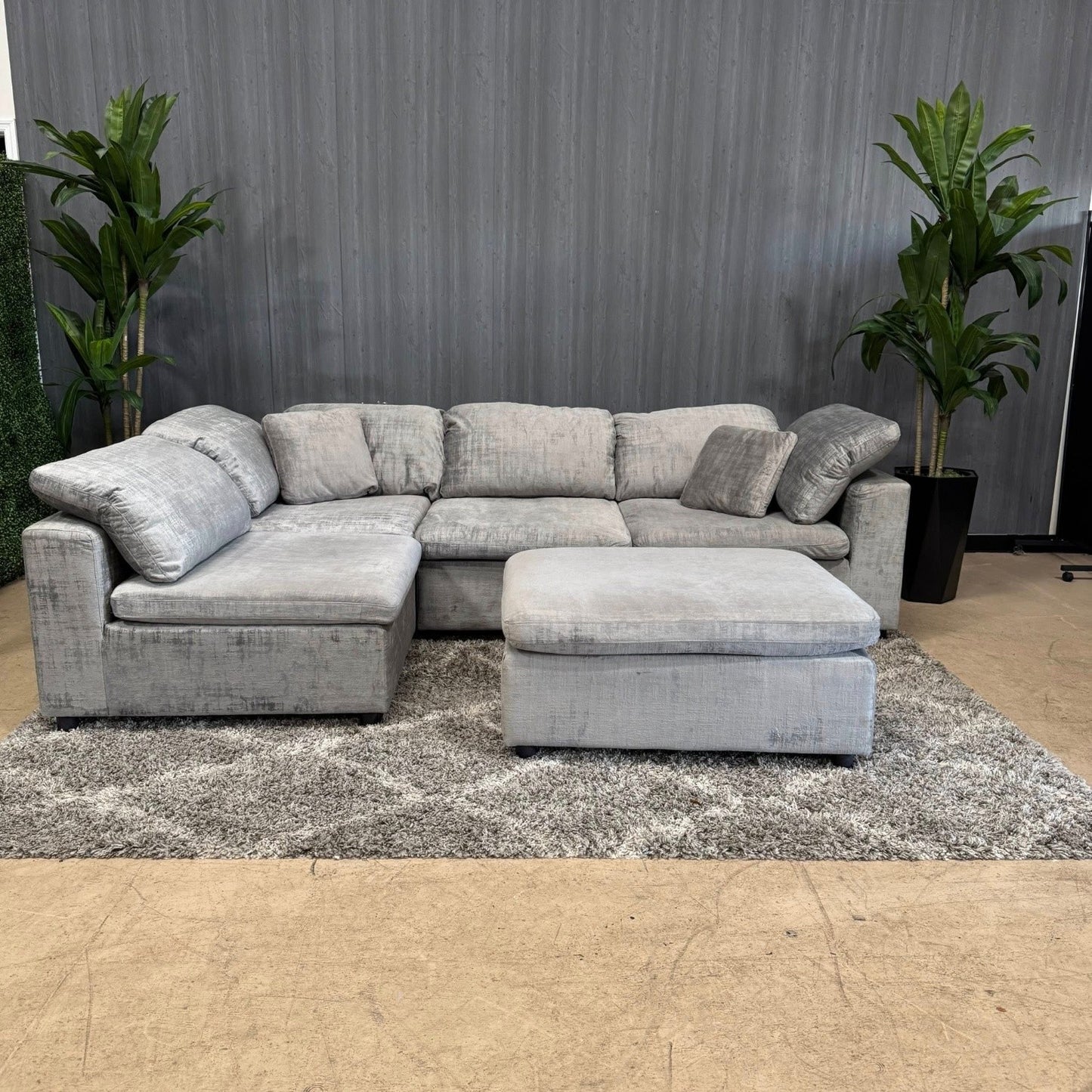 🛋️ Gray Microsuede Modular Sectional & Ottoman