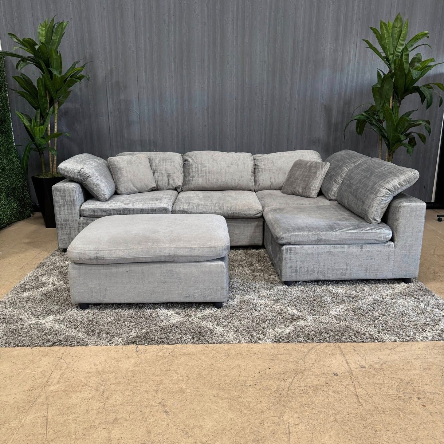 🛋️ Gray Microsuede Modular Sectional & Ottoman