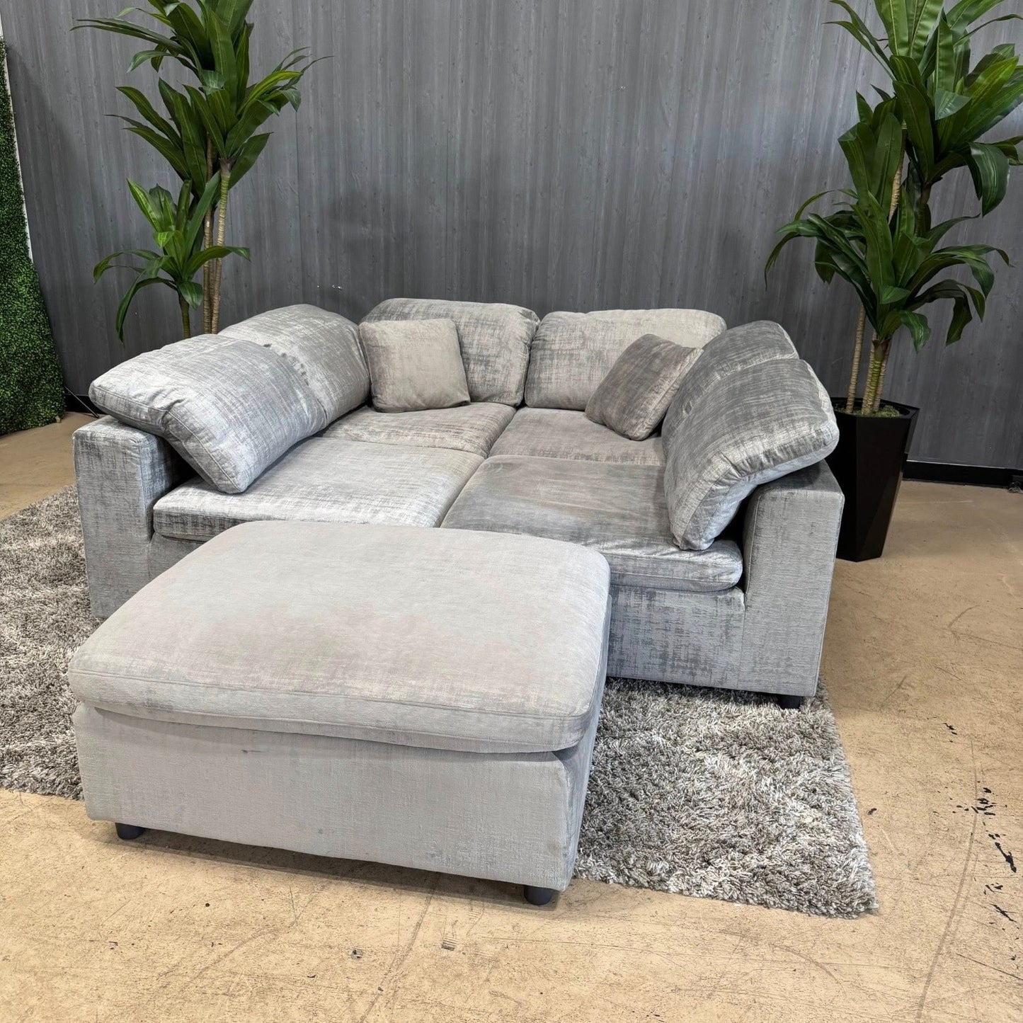 🛋️ Gray Microsuede Modular Sectional & Ottoman