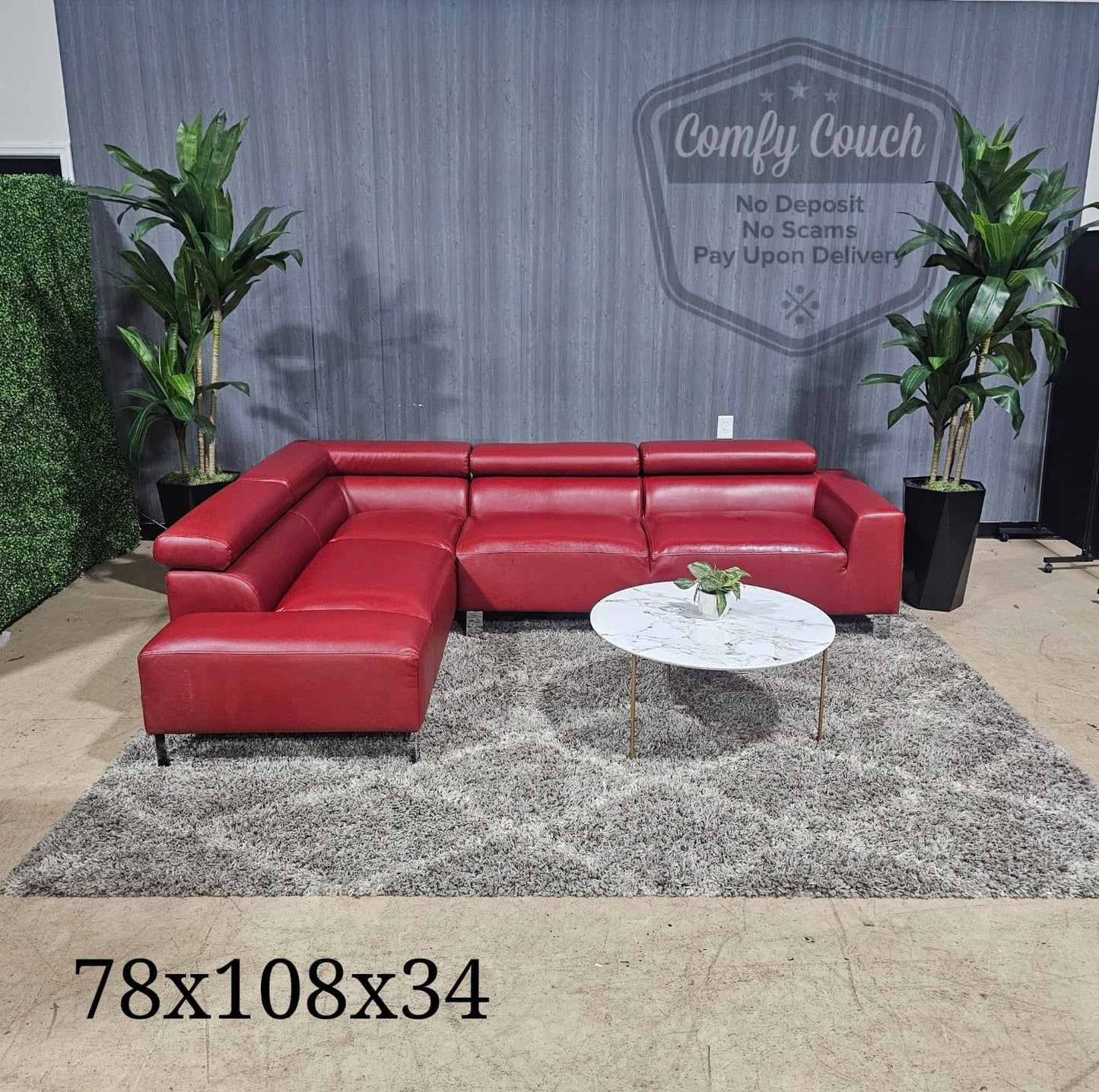🛋️ Red Leather Sectional Sofa (Delivery Available!! )