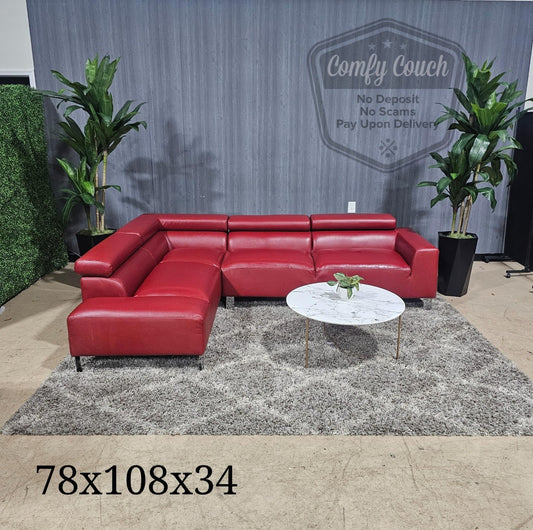 🛋️ Red Leather Sectional Sofa (Delivery Available!! )
