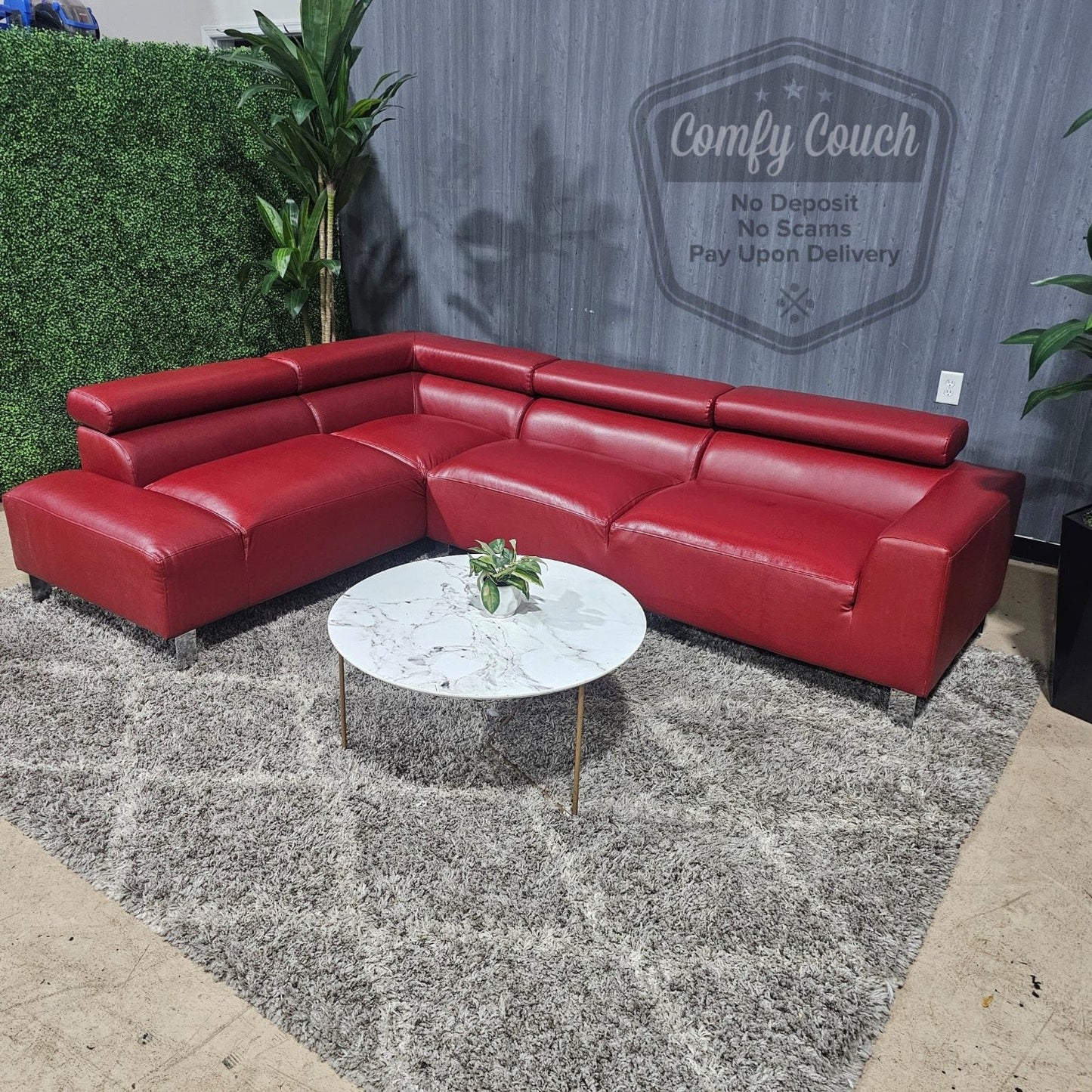 🛋️ Red Leather Sectional Sofa (Delivery Available!! )