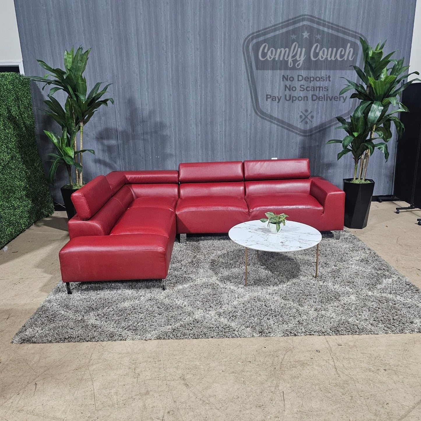 🛋️ Red Leather Sectional Sofa (Delivery Available!! )