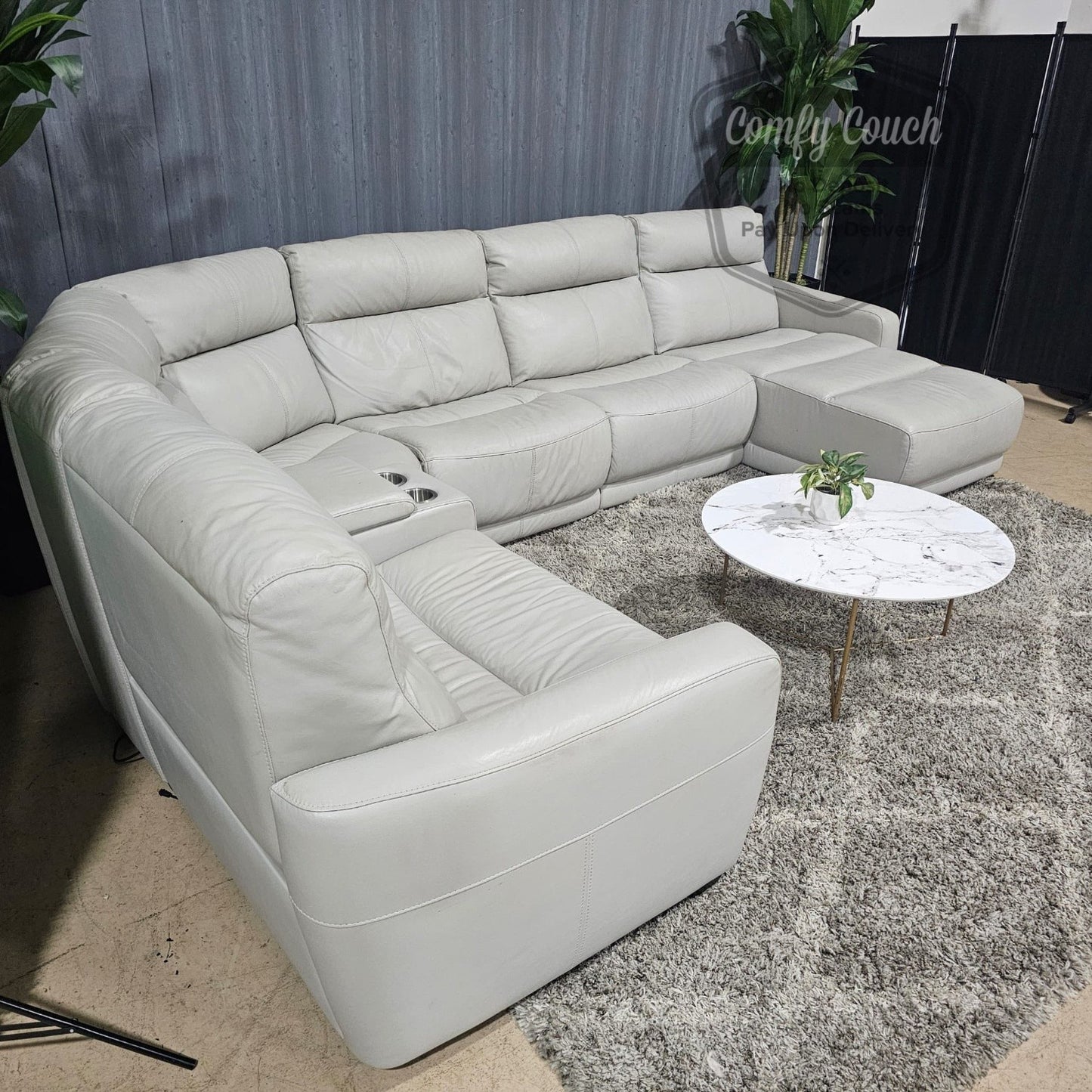 🛋️ Cindy Crawford Ushaped Leather Sectional Sofa