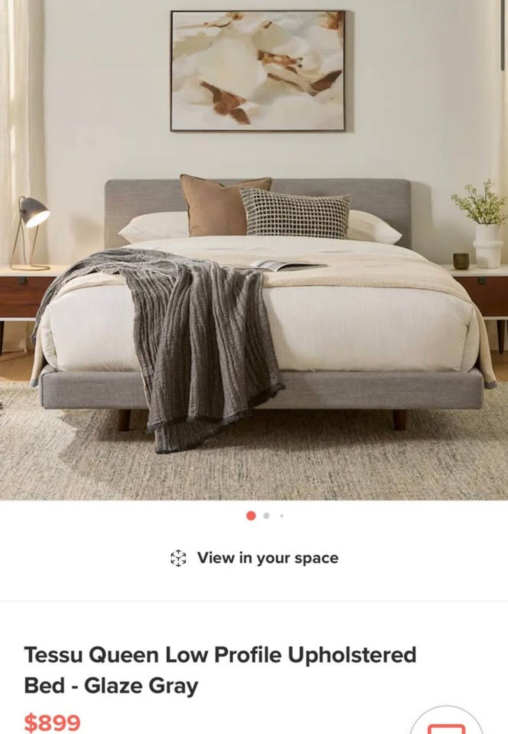 Queen Low Profile Upholstered Bed - Glaze Gray