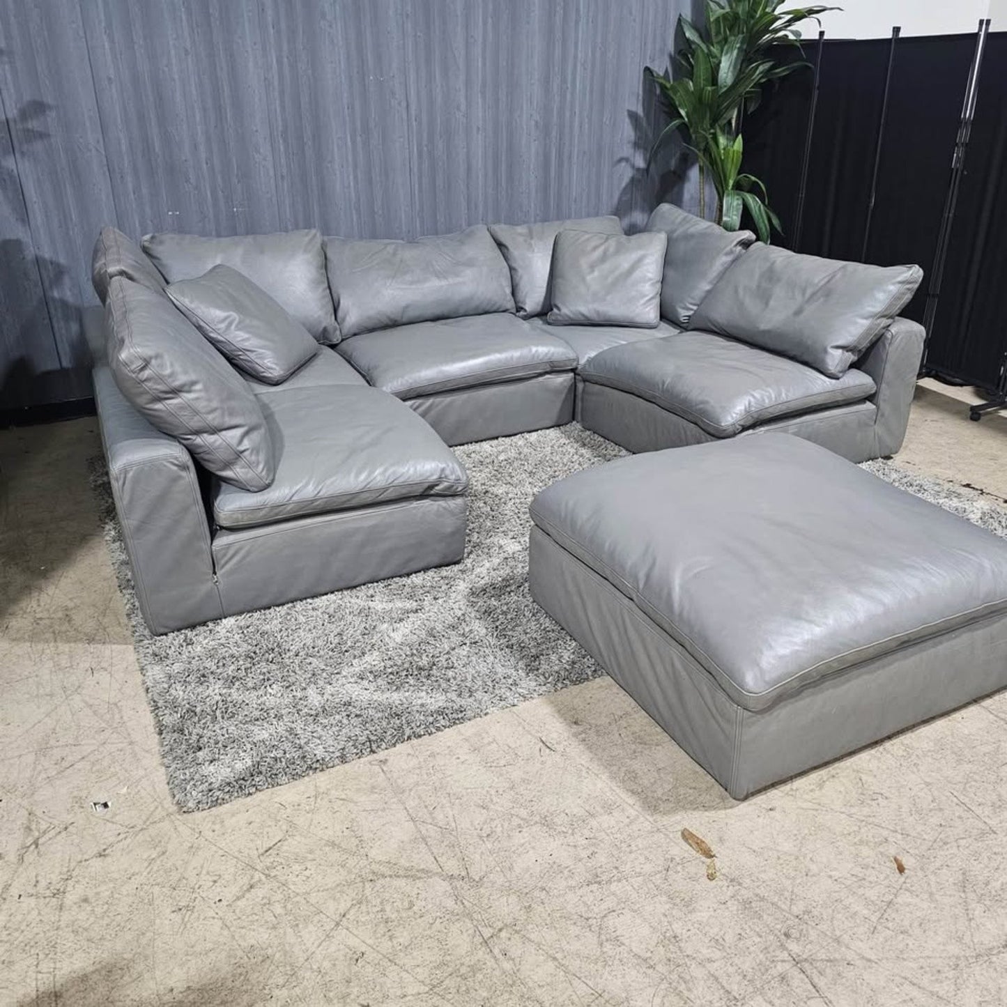 RH- Gray Leather Restoration Hardware Original Cloud Couch (6pc)