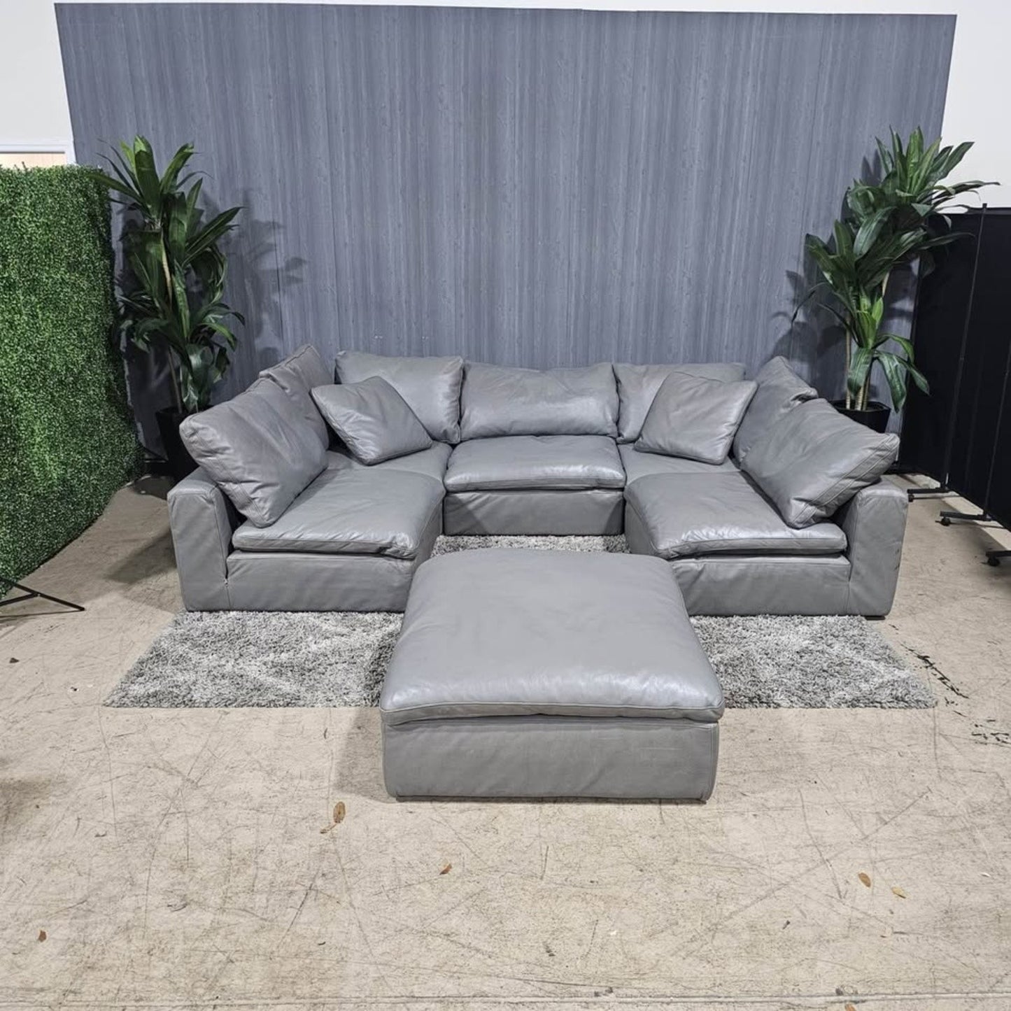 RH- Gray Leather Restoration Hardware Original Cloud Couch (6pc)