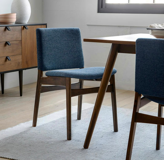 Nosh Dining Chairs – Walnut & Denim Blue | Set of 2 | Brand New in Box