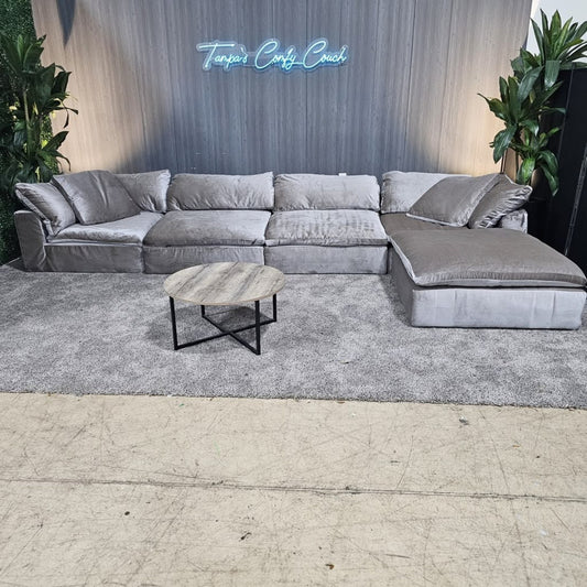 RH- Gray Velvet Restoration Hardware Original Cloud Couch (5pc) | Luxe