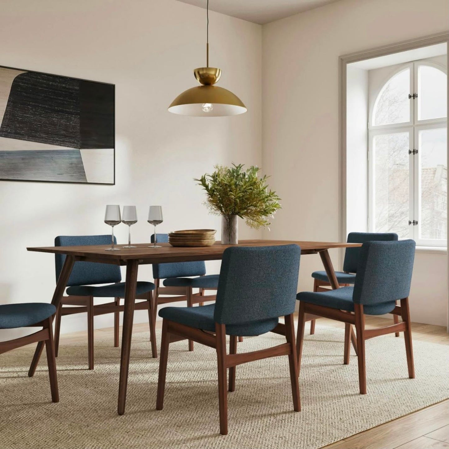 Nosh Dining Chairs – Walnut & Denim Blue | Set of 2 | Brand New in Box