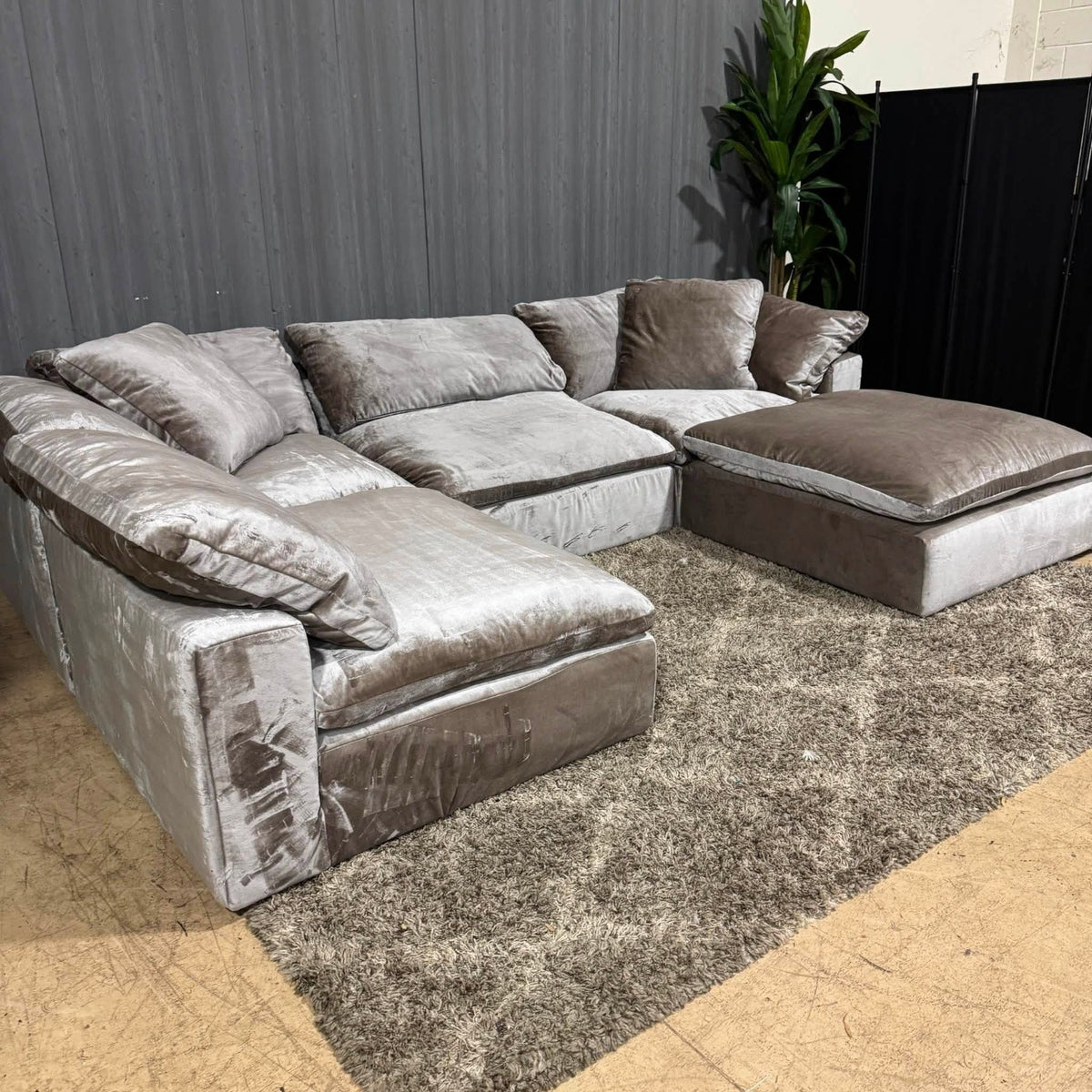 RH- Gray Velvet Restoration Hardware Original Cloud Couch (5pc) | Luxe