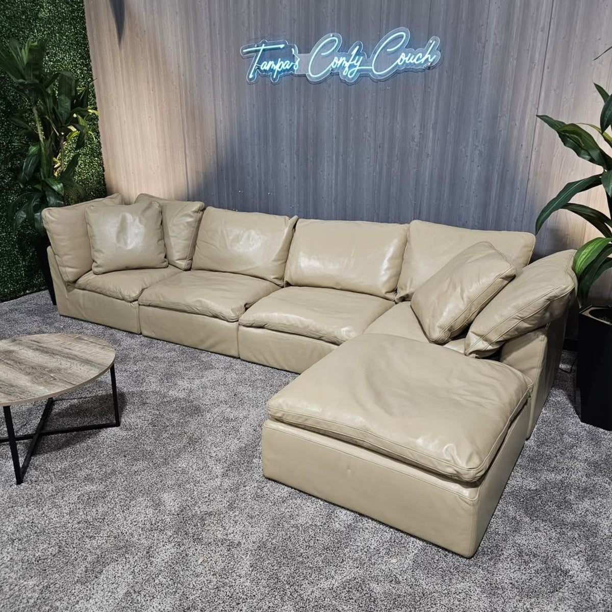 RH - Tan Leather Restoration Hardware Original Cloud Couch (5pc) | Petite