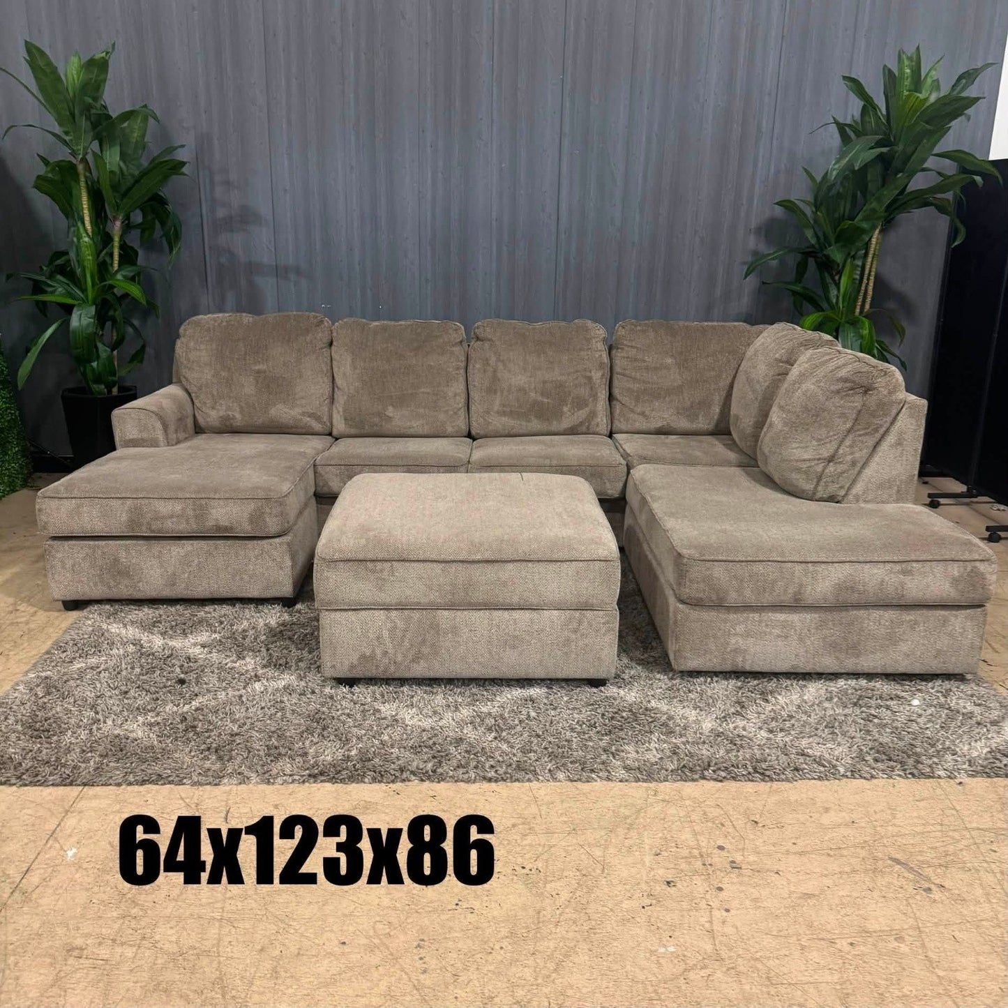 Beige Double Chaise Sectional Sofa + Ottoman (Delivery Available!! )