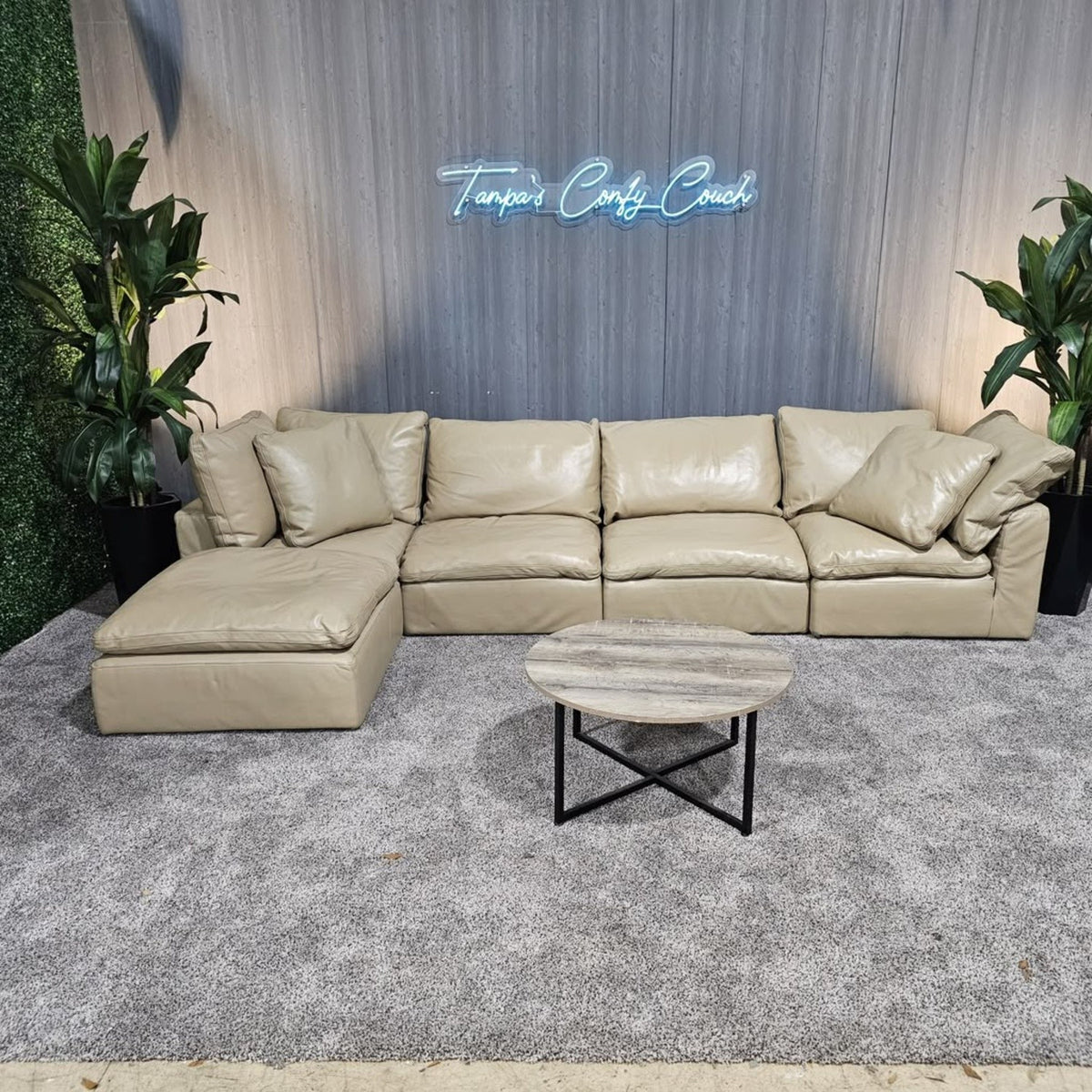 RH - Tan Leather Restoration Hardware Original Cloud Couch (5pc) | Petite