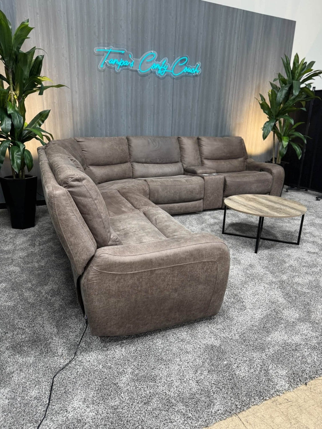 Brown Kane’s Microsuede Reclining Sectional