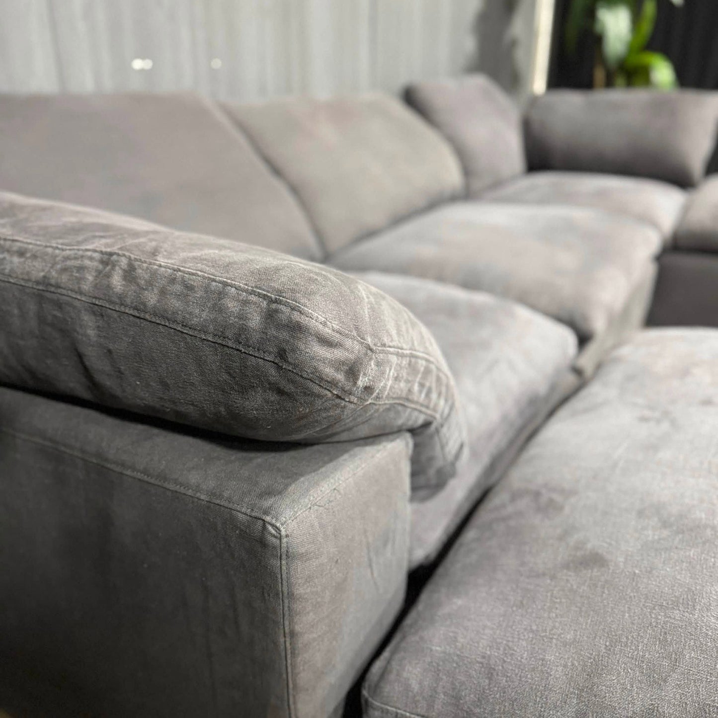 RH- Gray Linen Restoration Hardware Original Cloud Couch (5pc) | Luxe (Delivery Available!! )