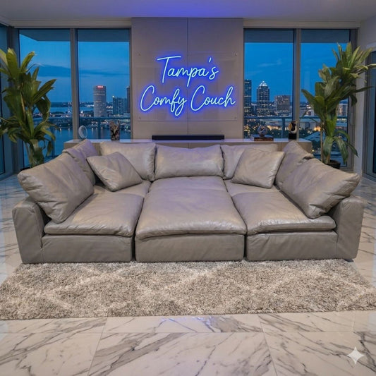 RH- Gray Leather Restoration Hardware Original Cloud Couch (6pc)