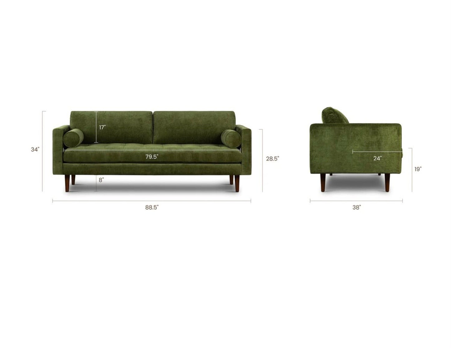 Poly & Bark Napa Velvet Sofa – Distressed Green | Brand New in Box