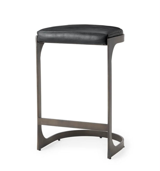 Tyson Backless Suede Counter Stool – Black Leather & Gunmetal Frame | Open Box