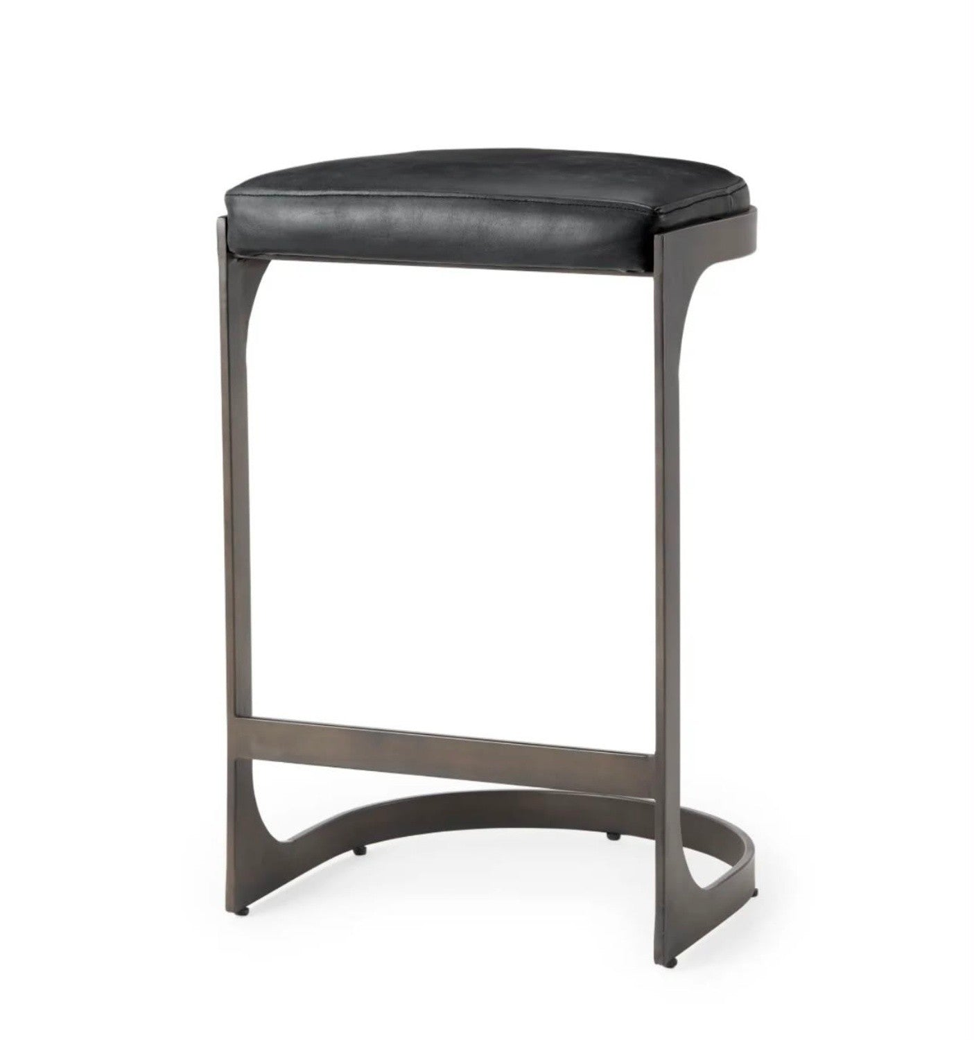 Tyson Backless Suede Counter Stool – Black Leather & Gunmetal Frame | Open Box