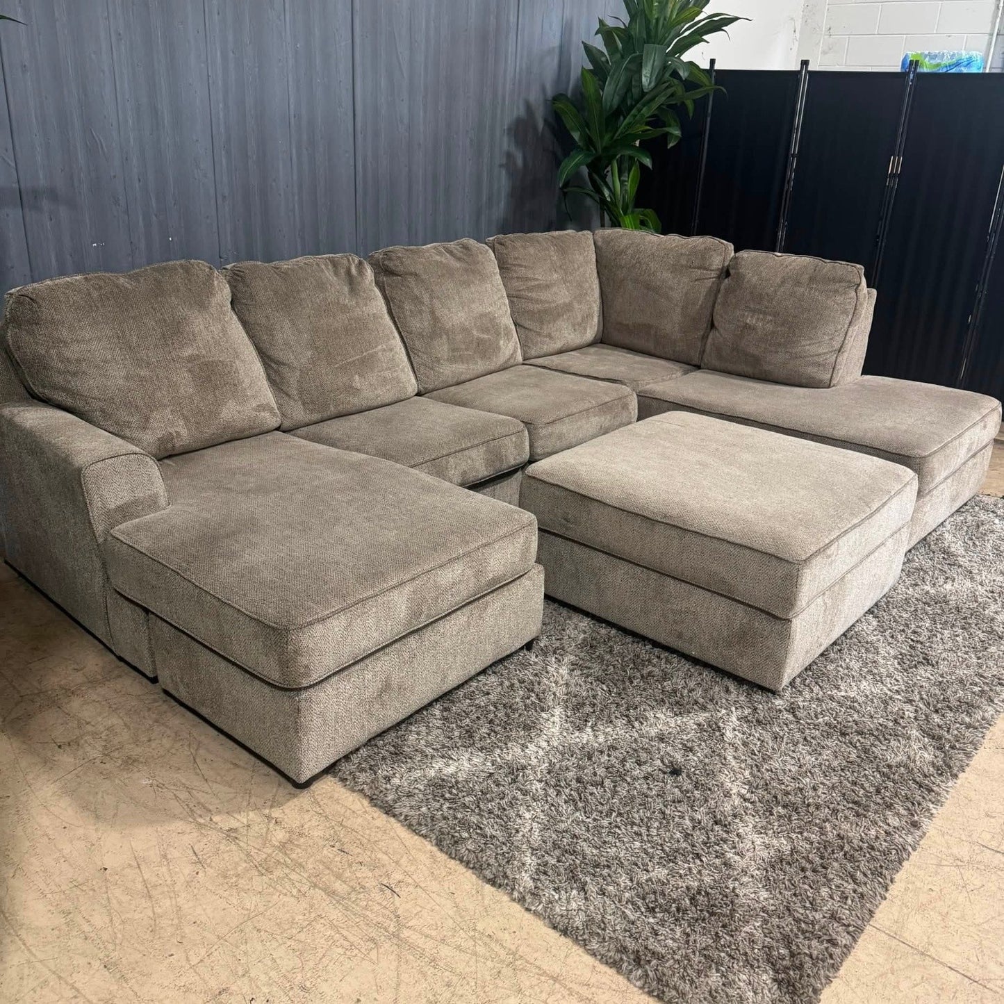 Beige Double Chaise Sectional Sofa + Ottoman (Delivery Available!! )