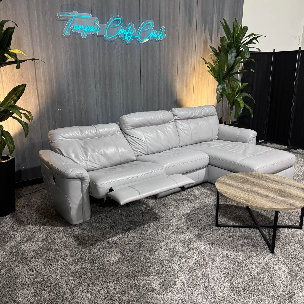 Small Full Grain Leather Reclining Sectional