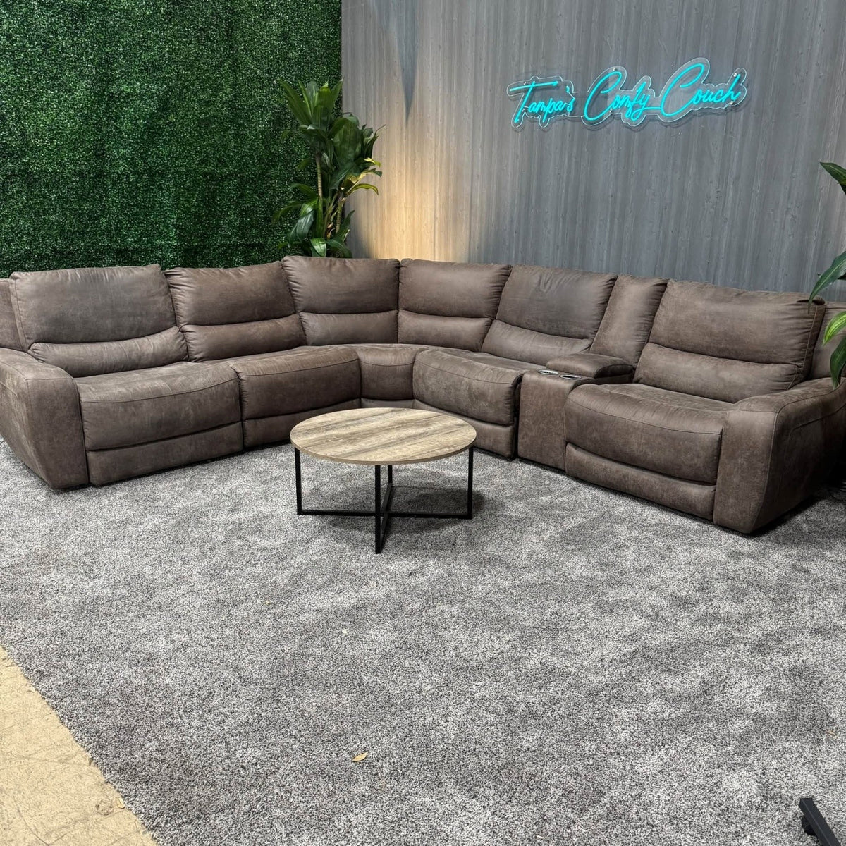 Brown Kane’s Microsuede Reclining Sectional