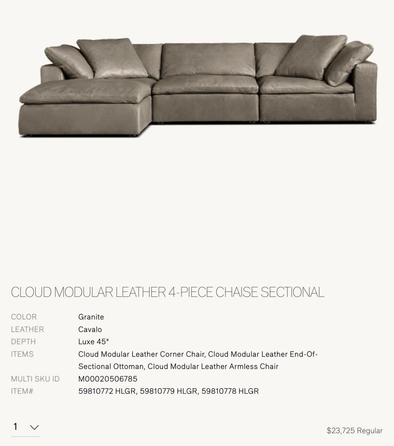 🛋️ RH- Restoration Hardware Original Leather Cloud Couch (Delivery Available!! )