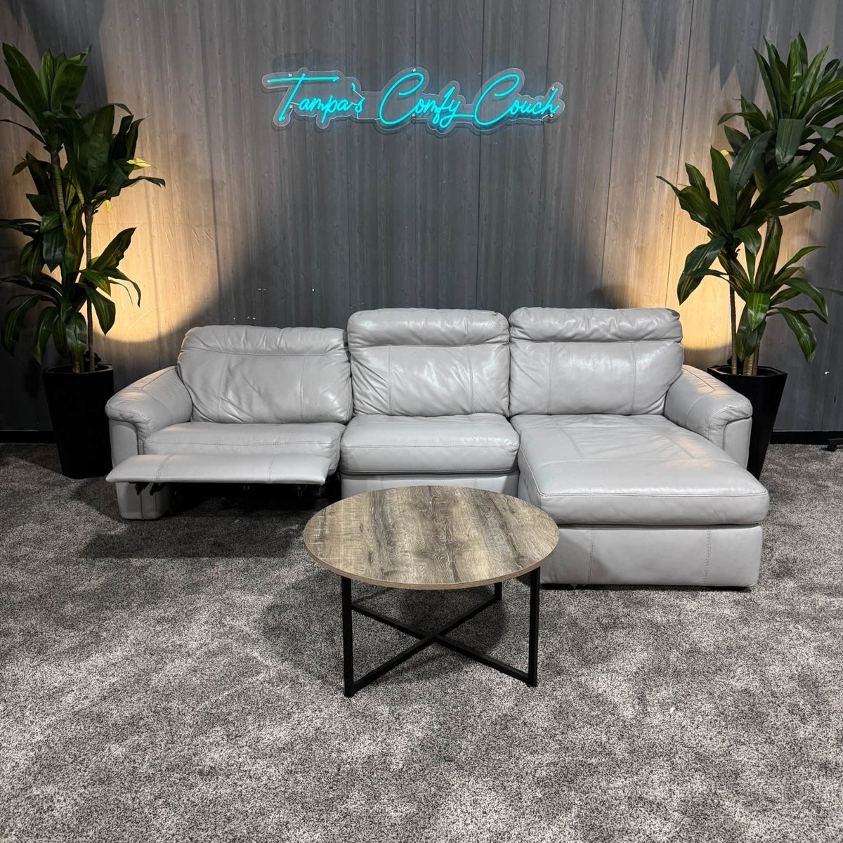 Small Full Grain Leather Reclining Sectional