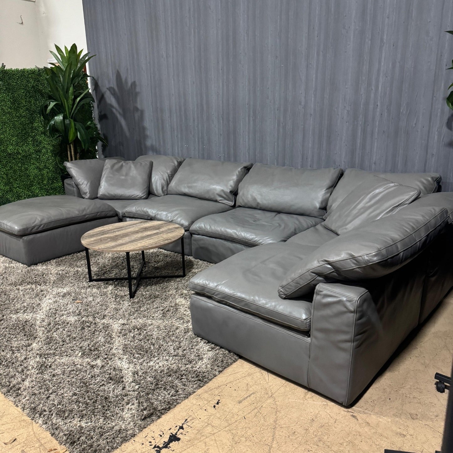 RH- Gray Leather Restoration Hardware Original Cloud Couch (6pc)